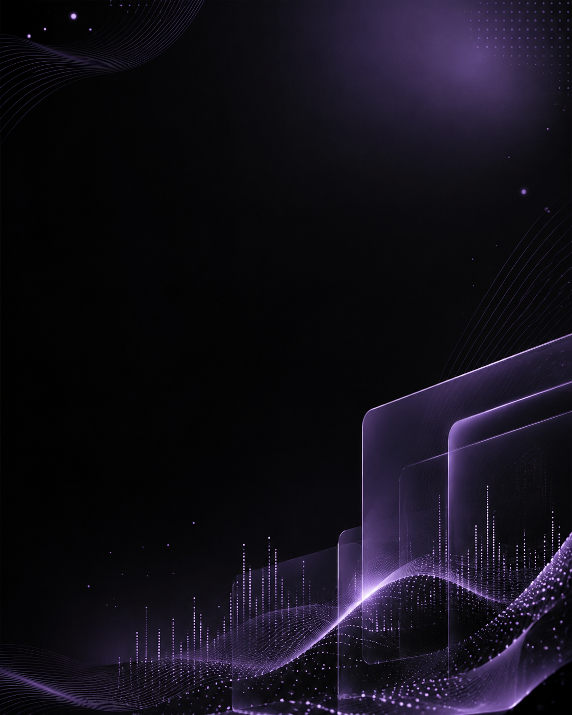 Ondas digitales violetas sobre fondo oscuro
